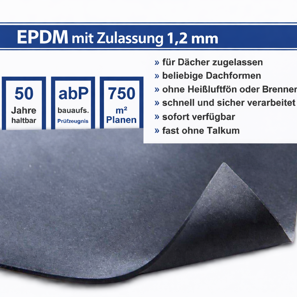 EPDM Dachfolie Dachbahn 1,2 mm mit Zulassung
