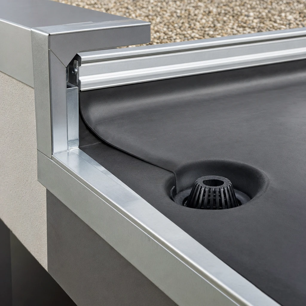 Dachrand und Ablauf mit EPDM Anschluss beim EPDM selbst verlegen