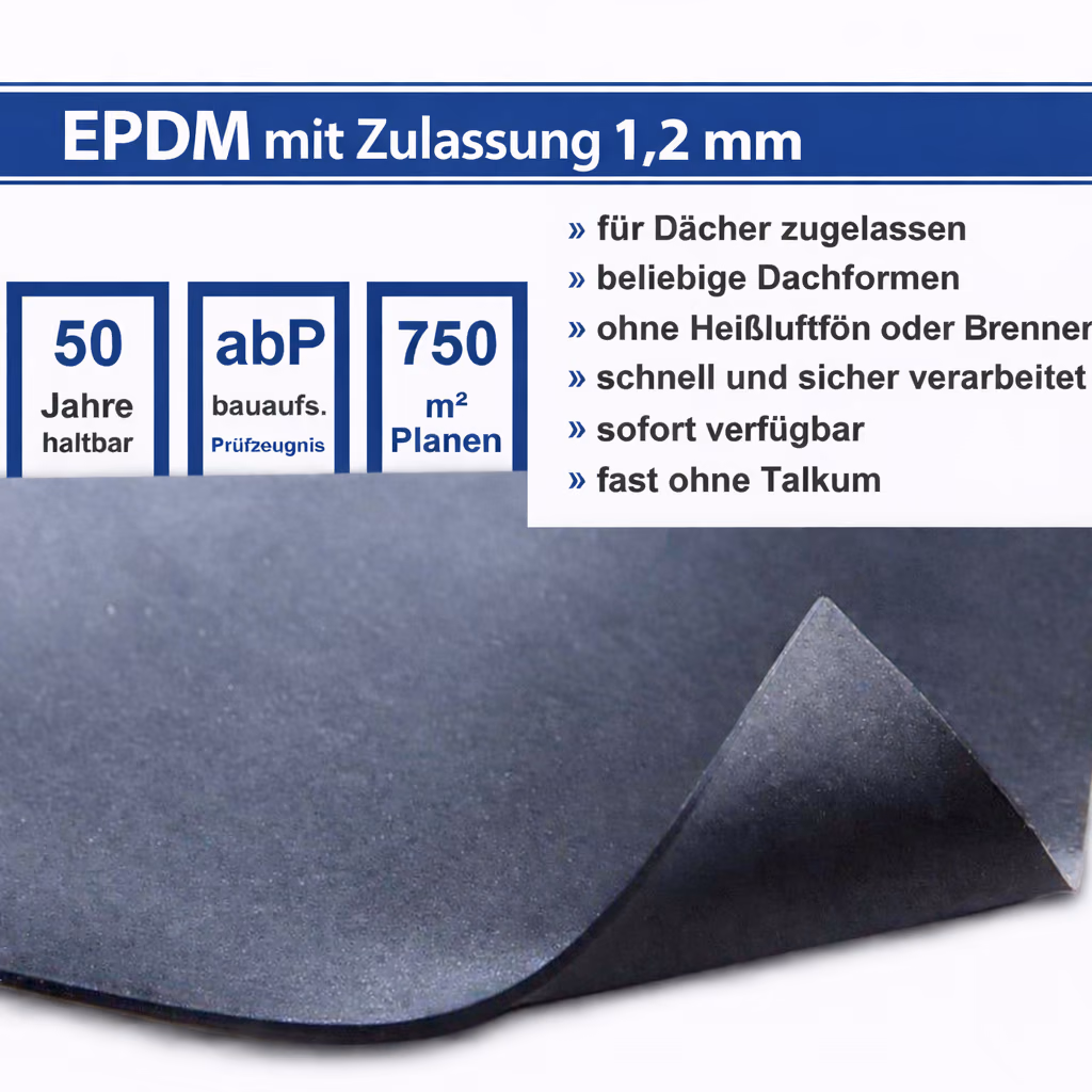 EPDM Dachfolie Dachbahn 1,2 mm mit Zulassung