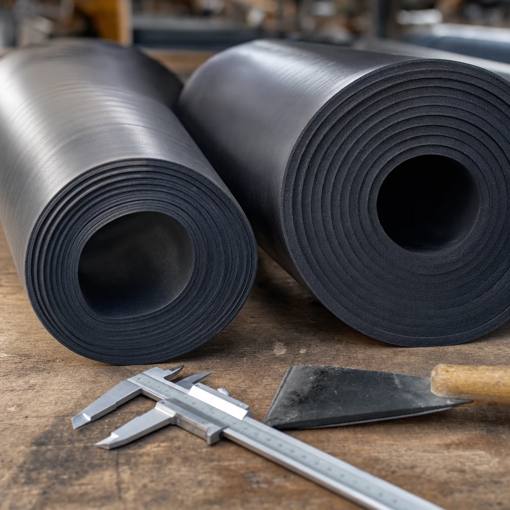 Vergleich zweier EPDM-Rollen unterschiedlicher Stärke – EPDM Folie Stärke