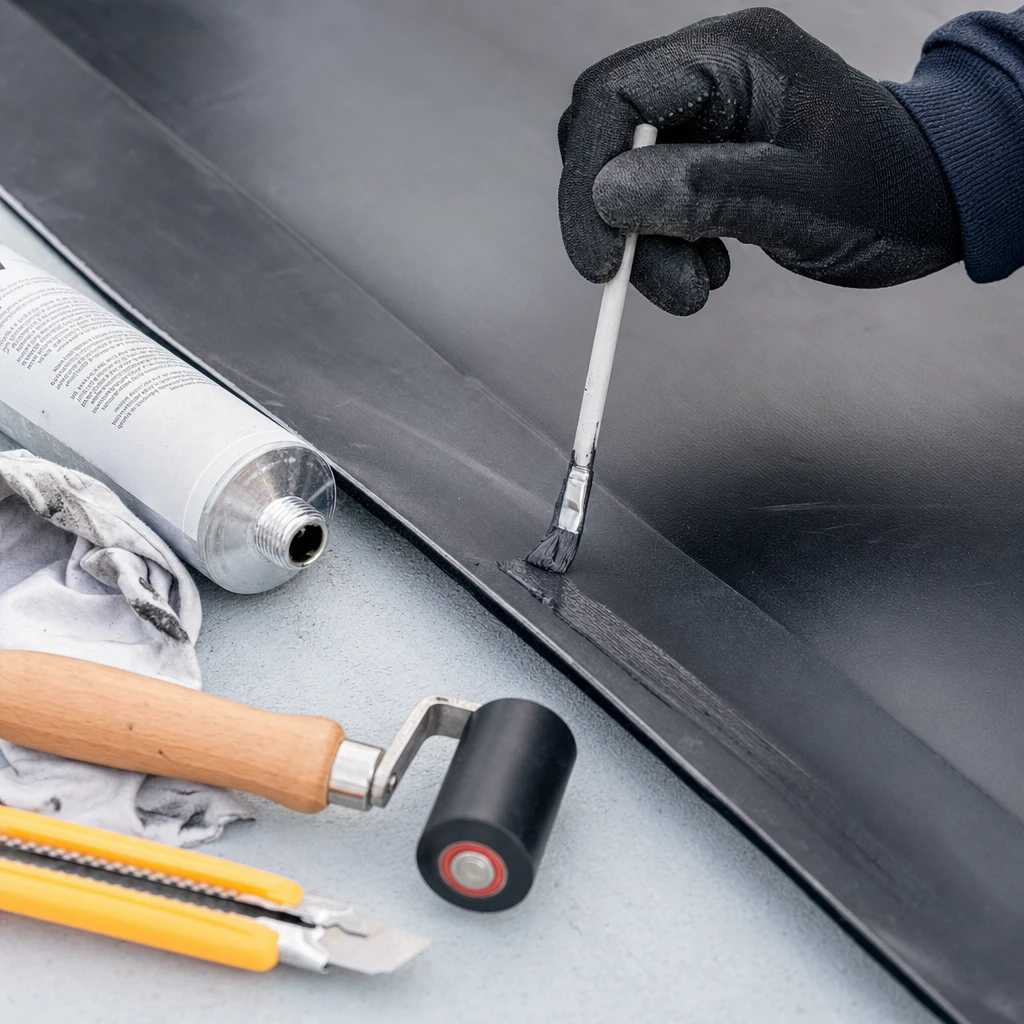 EPDM Verlegung mit Kleber und Werkzeug, Flachdach Trends 2026