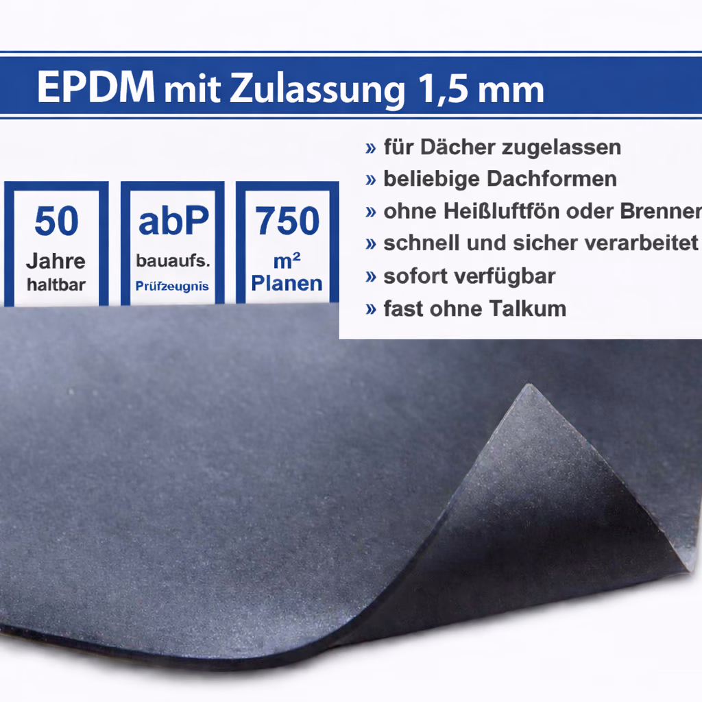 EPDM Dachfolie Dachbahn 1,5 mm mit Zulassung
