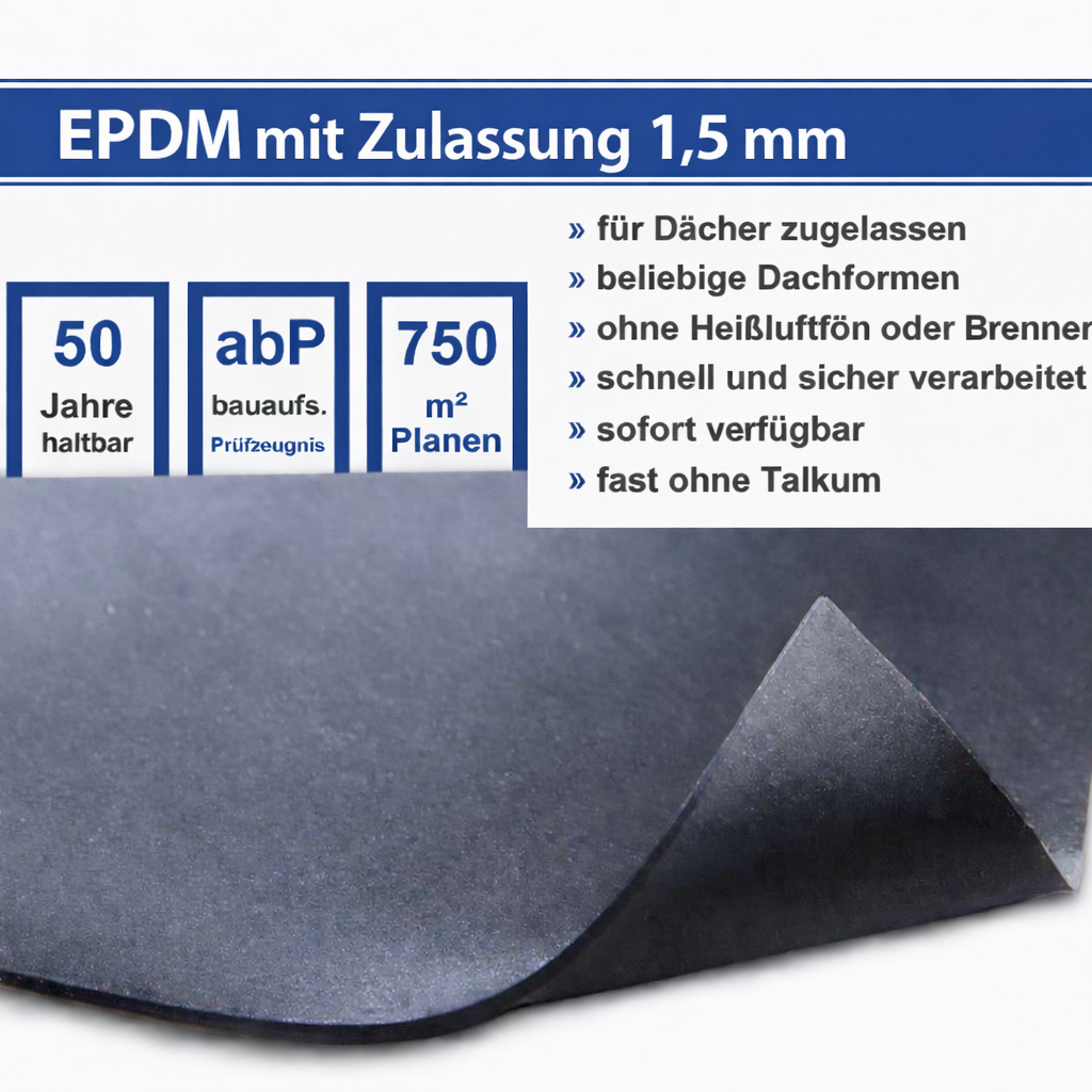 EPDM Dachfolie Dachbahn 1,5 mm mit Zulassung