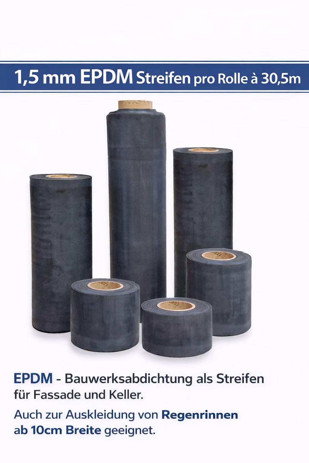 EPDM Folie als Streifen auf Rolle 1,5 mm